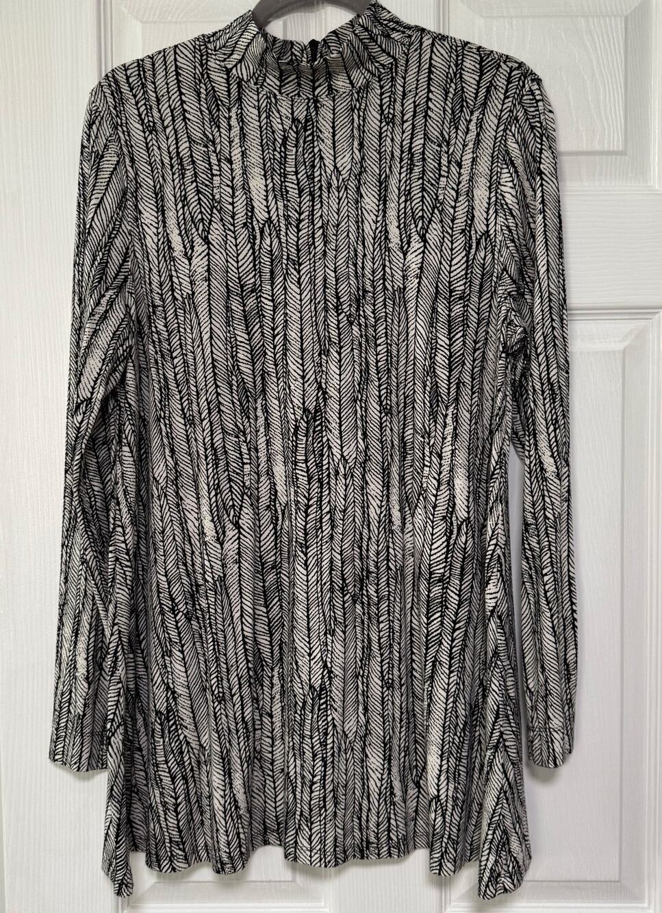 John Mark Women's Knit Feather Print 1/4 Zip Pullover Tunic Size Large